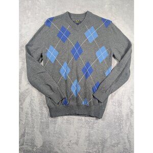 Club Room Sweater Womens Size Small Gray V Neck Argyle Professor Academia Mature